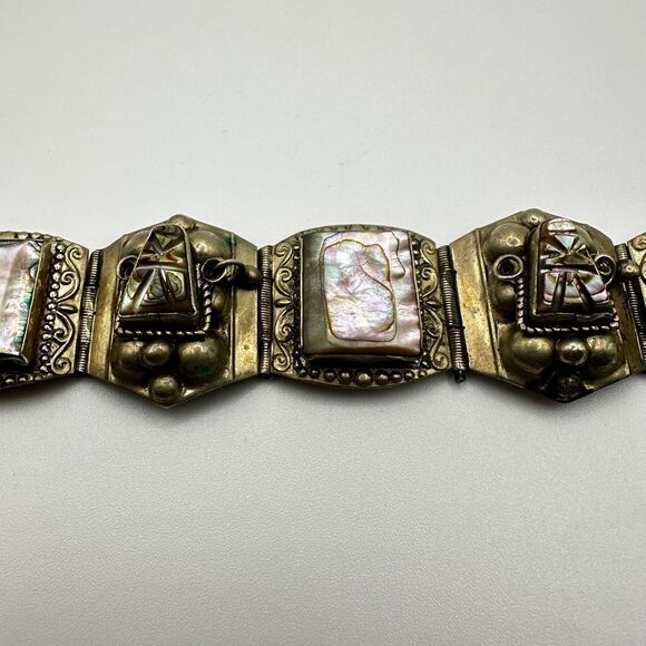 Vintage stamped Alpaca Mexico abalone shell bracelet!! - Picture 8 of 16